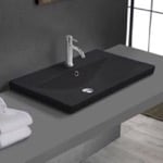 CeraStyle 032007-U/D Drop In Bathroom Sink, Matte Black Ceramic, Rectangular